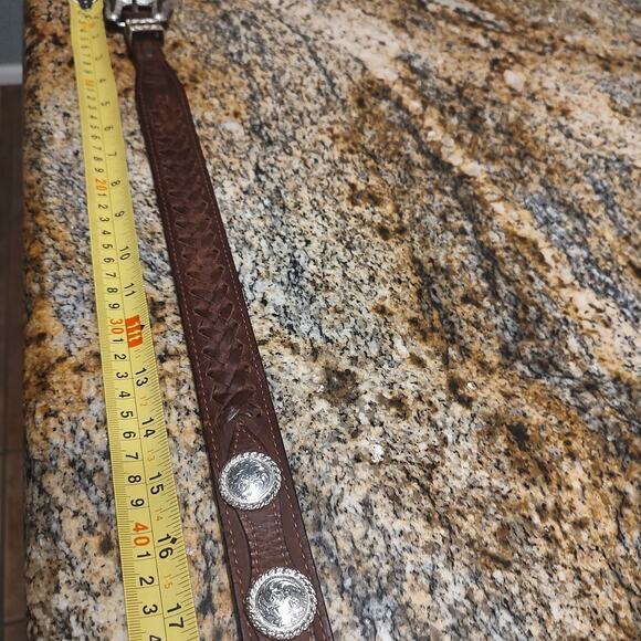 Vintage Western Leather Belt with Silver Buckle Size 42 main image 13